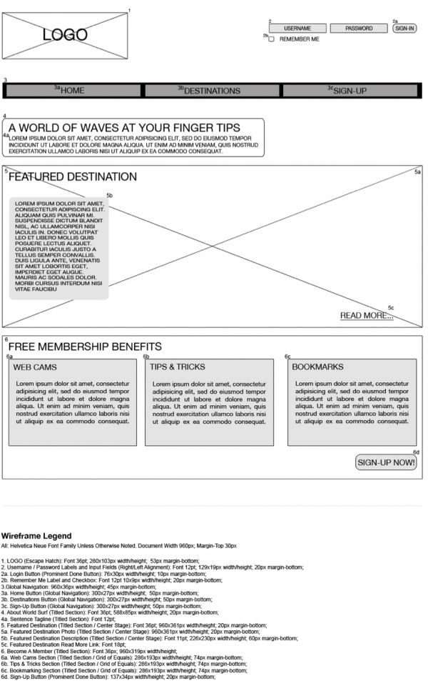 World Surf – Lo-Fi Wireframe